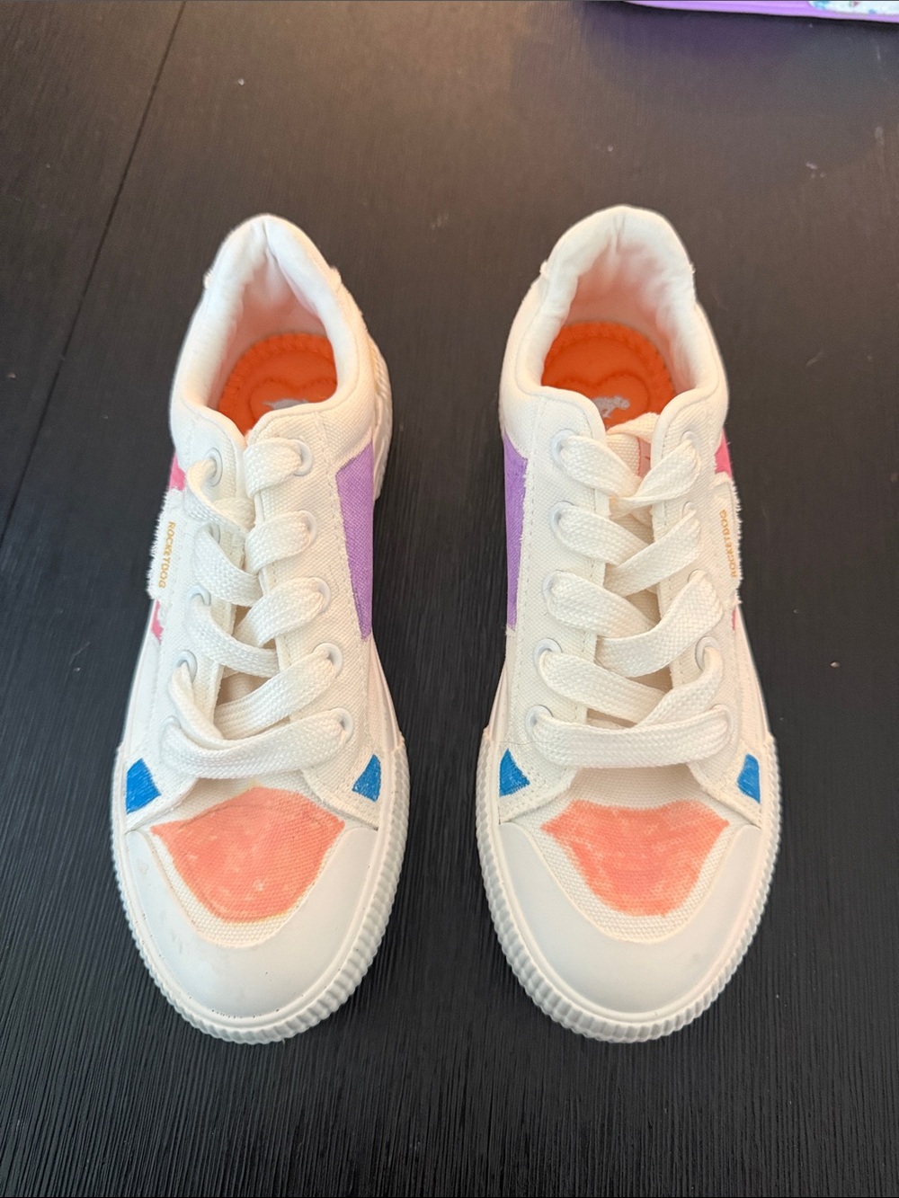 Rocket Dog Kids Canvas Sneakers in Cream with Pink, Purple & Blue Accents